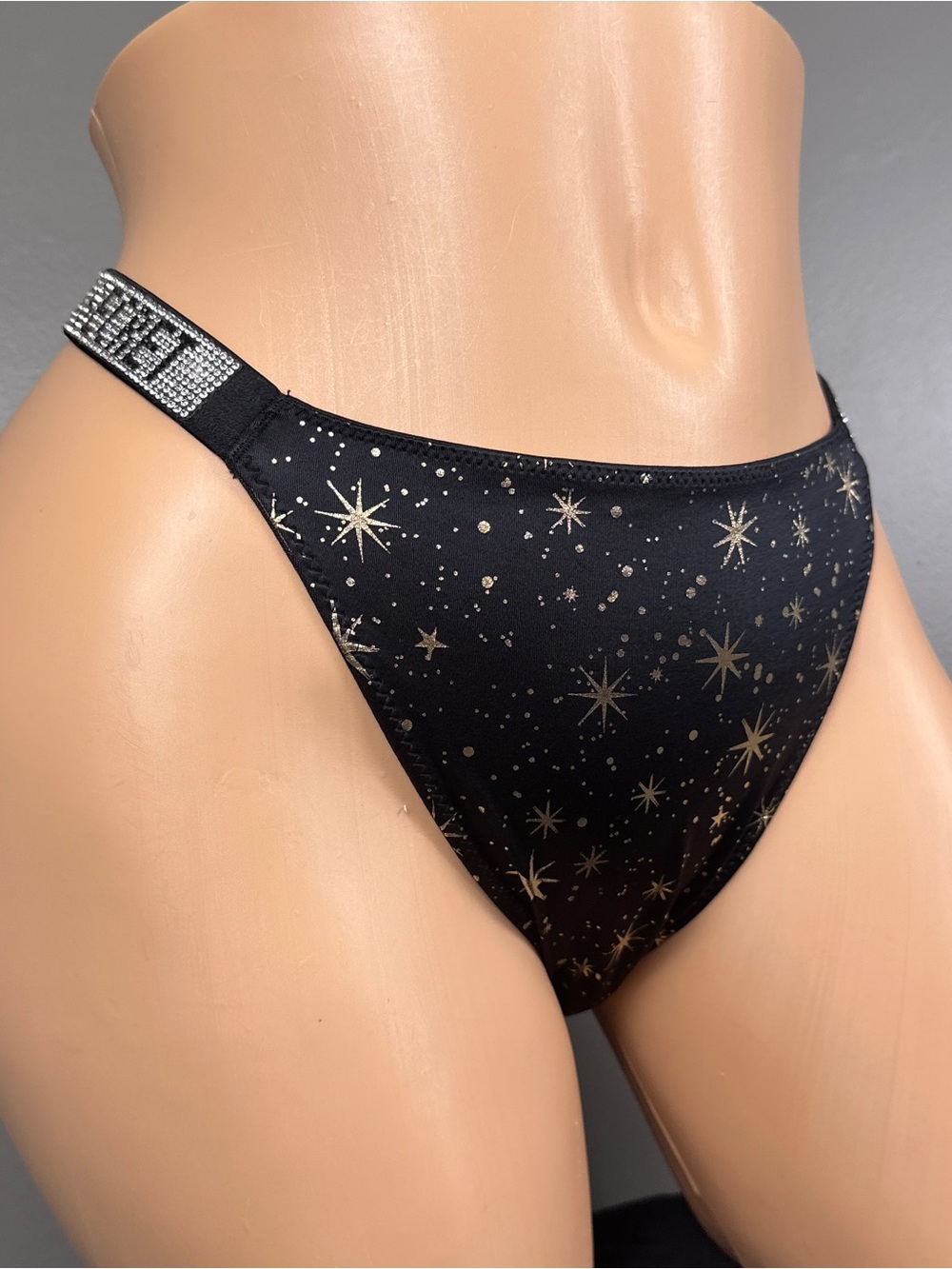 Victoria’s Secret Very Sexy Shine Strap String Bikini Panties Size XL Black Star - Picture 4 of 11
